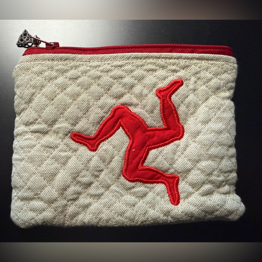 Red and Cream Quilted Women's Pouch from the Isl of Man